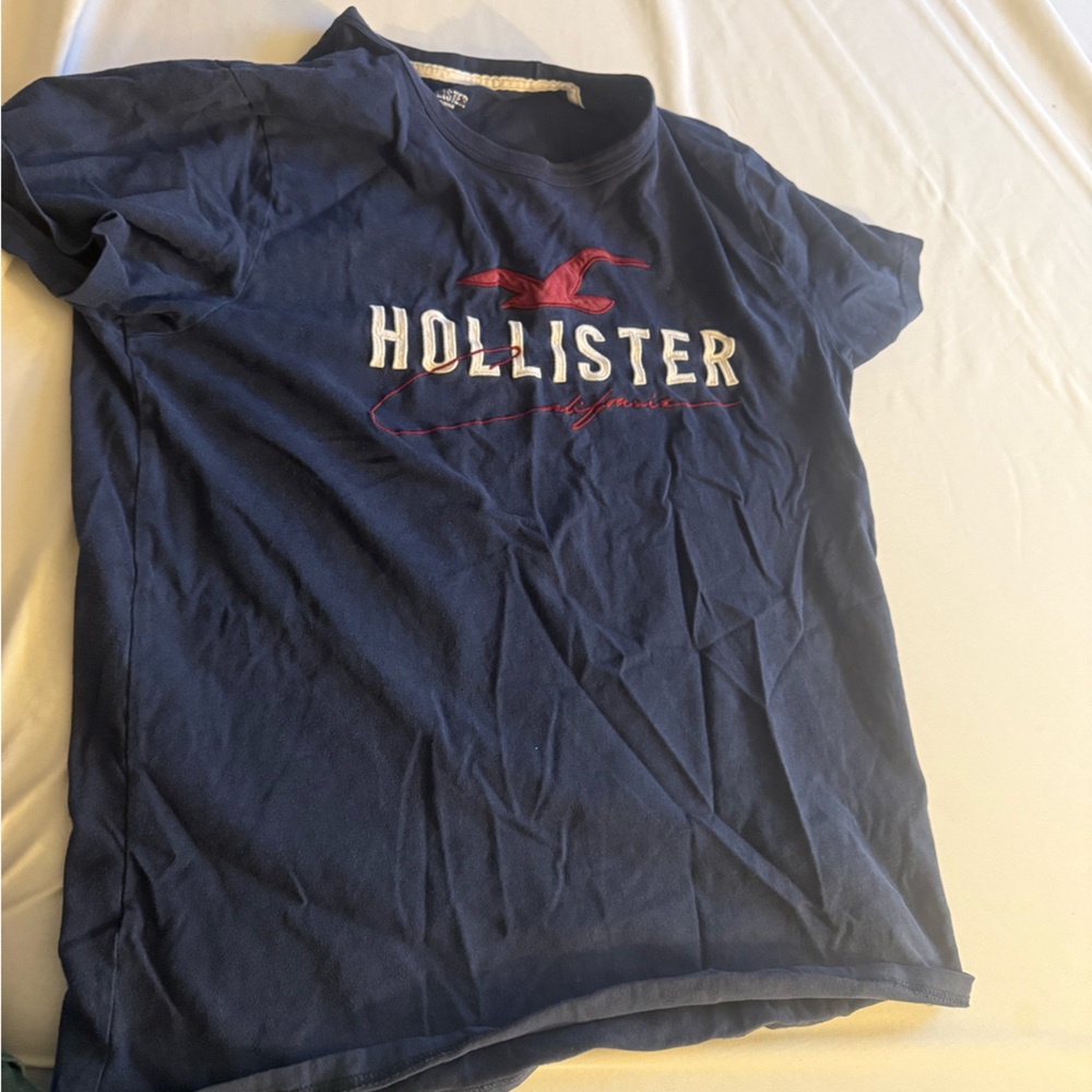 Hollister Dark Blue Tee with Cream Trim